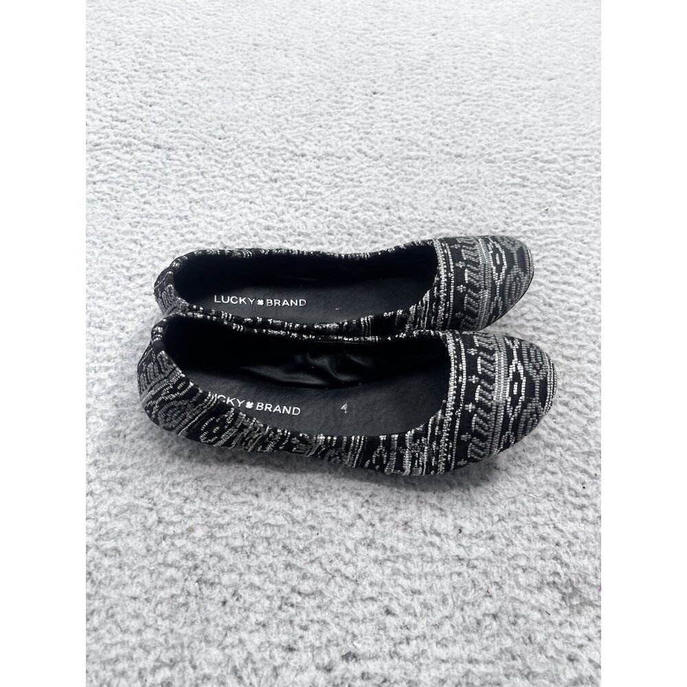 Lucky Brand Ballet Flats Womens 9.5 Emma Black Aztec Print Stretch - Picture 4 of 8